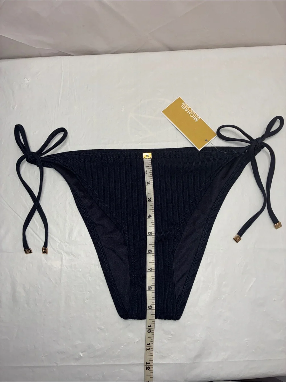 Michael Kors Black Ribbed Tie-Side Bikini Bottoms